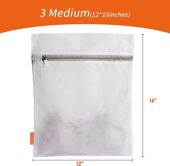 Mesh Laundry Bags 3 Pack (12 x 16" Medium) | Durable Zipper, For Delicates, Lingerie, Bras, Underwear, Protect Garments in Washing Machine