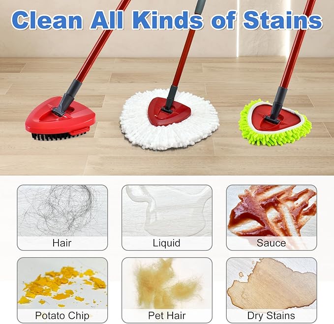 Mop Replace Heads for O Cedar Easywring 1 Tank Spin Mop Heads Replacement for Ocedar Mops Refill Sets Include 4 Pack Mopping Refills, 1 Pack Scrubber Brush & 1 Disc Base to Dry and Wet Floor Cleaning