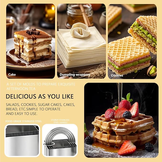 4 Pieces Square Cookie Cutters - 2inch, 2.25inch, 2.75inch, 3.15inch Stainless Steel Biscuit Cutter with Handle and Big Ring, Professional Baking Dough Cutter Tools for Cakes, Sandwiches