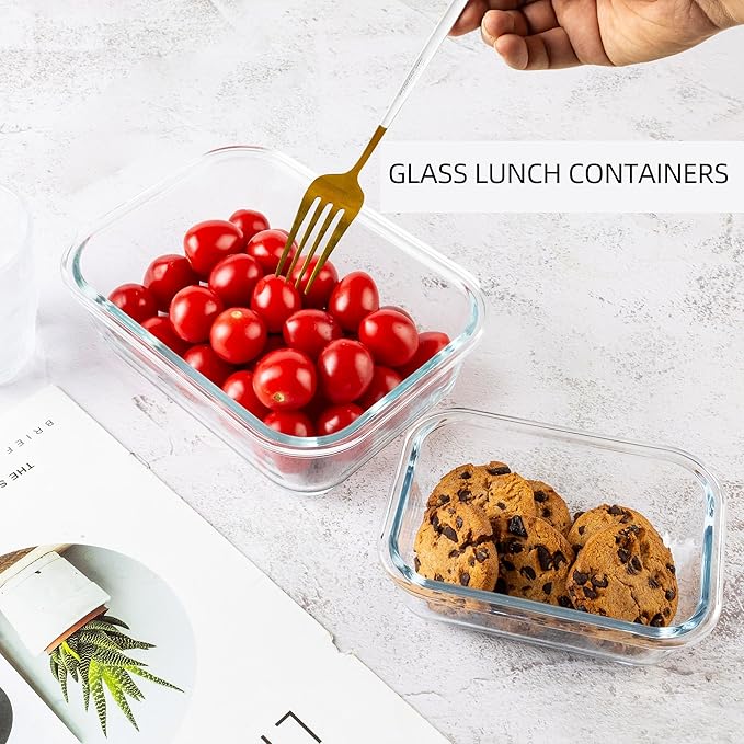 16PCS (8 Bowls + 8 Lids) High Borosilicate Glass Meal Prep Containers, Food Storage Containers with Airtight Lids, Glass Lunch Bento Boxes,Dishwasher Safe, pink