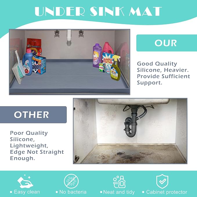 URMONA Waterproof Silicone Under Sink Mat 25'' x 22'' Shelf Liner for Kitchen and Bathroom, Cabinet and Counter Protector, Storage and Organizers, Litter Mat, Pet Cat Puppy Essentials(Cream)
