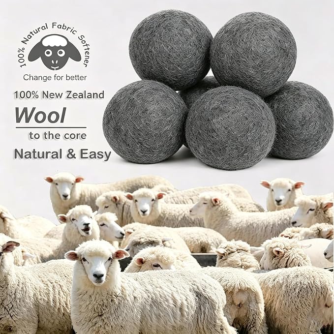 Budieggs Wool Dryer Balls XL 6-Pack, 100% New Zealand Wool Handmade | Chemical-Free Natural Fabric Softener Reusable, Reduces Wrinkles, Tangling, Drying time & Static Cling, Lasts 1000+ Loads