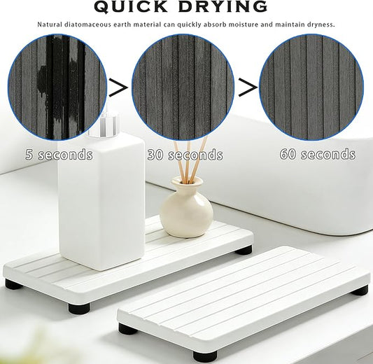 2PCS Stone Drying Tray, Water Absorbing Stone Tray for Sinks, Neat Diatomite Sink Trays, Fast Drying Kitchen Sponge Hand Soap Holder, Instant Dry Sink Coasters Used for Bathroom Counter -White