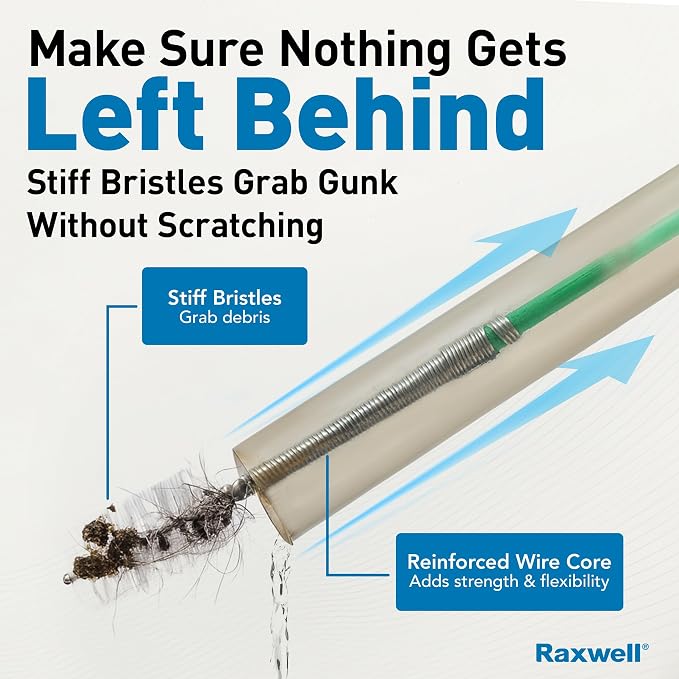 Raxwell Auto Sunroof Drain Cleaning Tool - 118 Inch Flexible Drain Brush with Coated Wire, Firm Bristle and Loop Handle - Water Snake for AC Lines, Dishwasher and Appliance Tubing