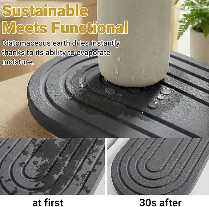 Instant Dry Stone Sink Tray, 11.8x3.9 Water Absorbing Diatomite Stone Tray for Sink with Wooden Feet, Sink Caddy Stone, Kitchen Sink Organizer (Dark Grey)
