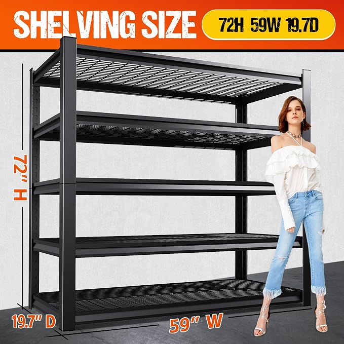 Set of 4 Heavy Duty Garage Shelving 5T Storage Shelves, Adjustable Metal Shelving Unit, Utility Garage Organizer Shelf for Basement, Pantry, Warehouse, Supermarket, 59" W x 19.7" D x 72" H