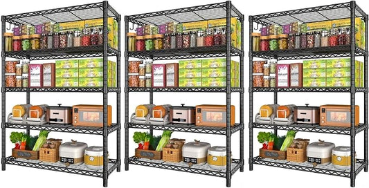 5 Tier Wire Metal Shelving: Adjustable Pantry Storage Shelves, NSF Bakers Rack Heavy Duty Garage Shelving Unit, Utility Shelf Organizer for Closet, Kitchen, 72" H x 36" W x 14" D, 3 PCS