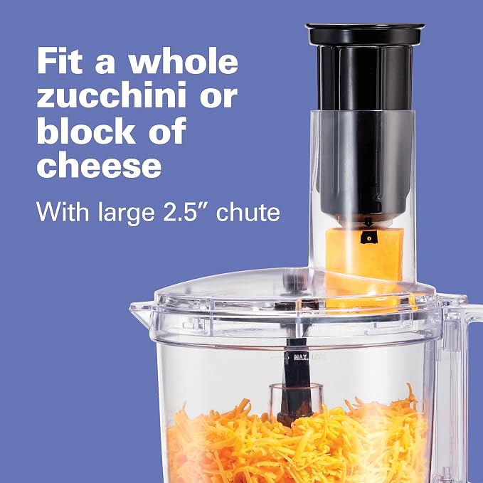 Hamilton Beach Food Processor & Vegetable Chopper for Slicing, Shredding, Mincing, and Puree, 10 Cups + Veggie Spiralizer makes Zoodles and Ribbons, Grey and Stainless Steel (70735) | For Slicing, Shredding, Mincing, and Puree | Veggie Spiralizer Attac...