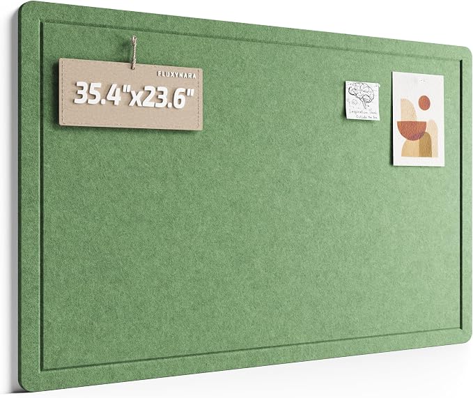 Fluxynara 35.4" x 23.6" Bulletin Board, Moss Green | Cork Board Alternative with 12 Removable Adhesive Tabs, Foldable Felt Pin Board for Home, Office, Classroom & Dorm