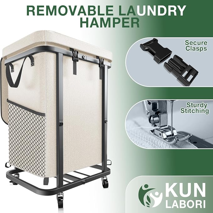 Laundry Basket with Lid, 150L Rolling Laundry Hamper with Wheels White | Dirty Clothes Hamper with Metal Frame and Removable Bag Design,Large Rolling Hampers for Laundry Room, Bedroom,Dorm