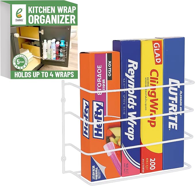 Evelots Kitchen Wrap & Food Bag Organizer Basket, Wall or Cabinet Door Mount, 1-Pack - White