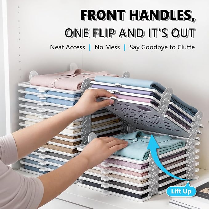 10Pcs Stackable Closet Organizer & Shirt Folding Board Bundle | Space-Savin Closet Organizers and Storage , Foldable ,Ideal for Tshirts ,Sweater ,Pants Storage in Bedroom and Dormroom Black