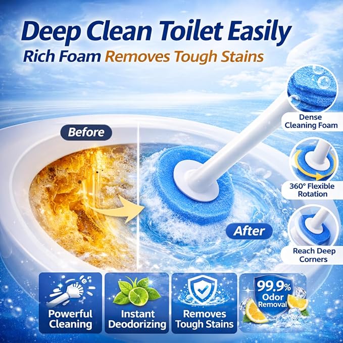 Disposable Toilet Brush (Toilet Brush + 8Refills)