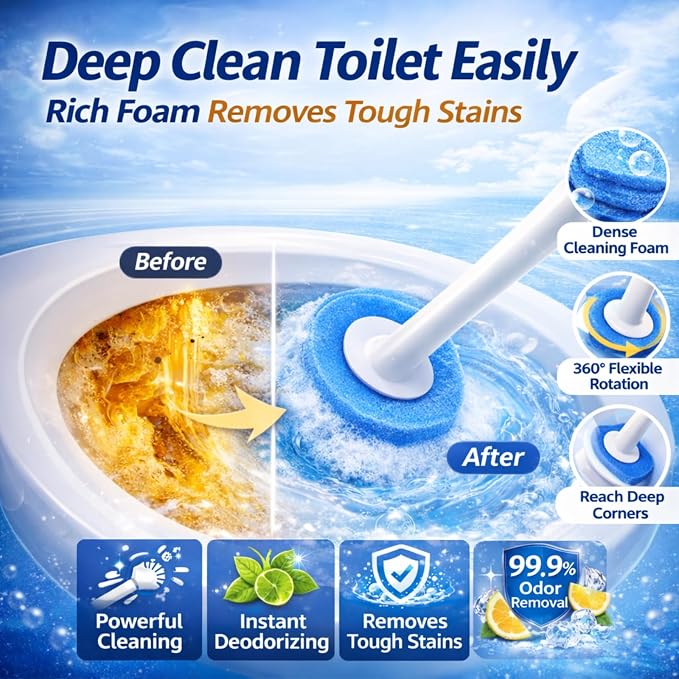 Disposable Toilet Cleaning System with 24 Refills, Toilet Wand Kit with Holder, Wall Mounted Toilet Brush Set for Deep Cleaning Bathroom Bowl, Hygienic Toilet Bowl Cleaner Kit