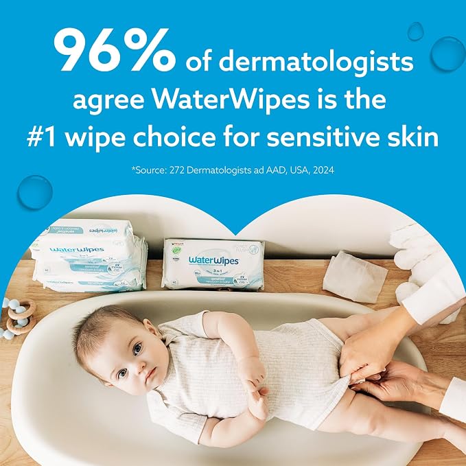 WaterWipes Sensitive+ Newborn & Baby Wipes, 3-In-1 Cleans, Cares, Protects, 99.9% Water, Unscented & Hypoallergenic, 1080 Count (18 Packs)