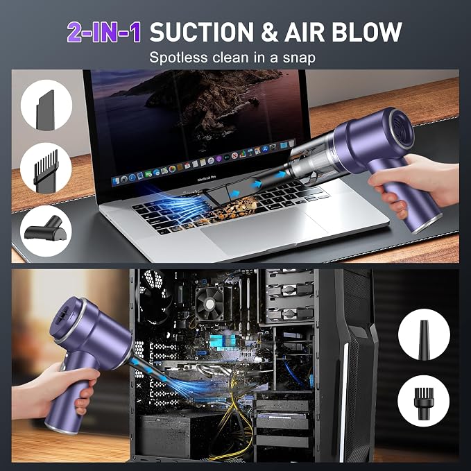 KMM Handheld Car Vacuum Cleaner, Hand Held Vacuum Cleaner & Air Duster | 9000PA Strong Suction, 120W High Power, Portable, Cordless, Rechargeable, Multi-Nozzles & LED Light, For Home, Car, Office