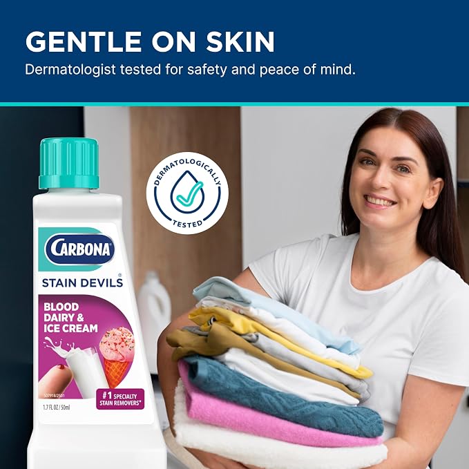 Carbona Stain Devils® #4 | Blood, Dairy & Ice Cream | Professional Strength Laundry Stain Remover | Multi-Fabric Cleaner | Safe On Skin & Washable Fabrics | 1.7 Fl Oz, 3 Pack