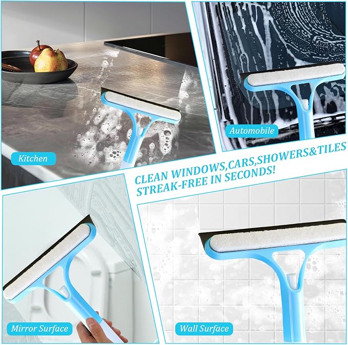 3 in 1 Window Squeegee with Sprayer, 3Pcs Spray Squeegee for Window Cleaning, All Purpose 3 in 1 Windows Cleaning Scraper, Glass Scraper Cleaner Tool for Car Home Windows Mirrors