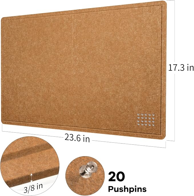 Felt Bulletin Board 24x18 inches, Decorative Pin Board for Home & Office | Cork Board Alternative for Wall with Push Pins, Display Mood Board for Photos, Notes & Reminders