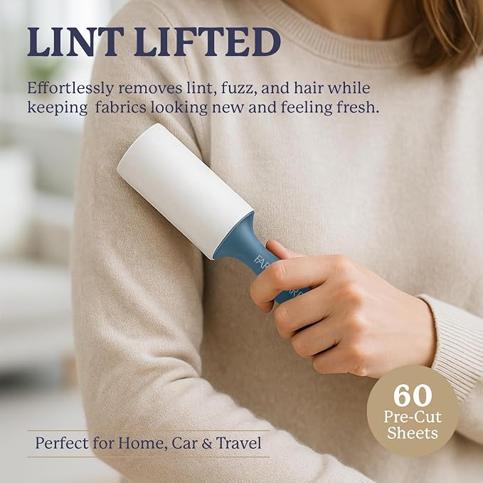 Farberware Fabric Shaver & Lint Roller Set, Large, Portable | Sticky sheets lift pet hair and dust, triple-blade design restores fabrics to like-new condition, for clothing and bedding