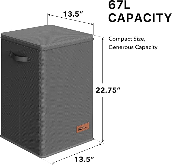 Simple Houseware Foldable Laundry Hamper Basket with Lid and Bag, Dark Gray | Heavy Duty 600D Polyester, Water-Resistant Surface
