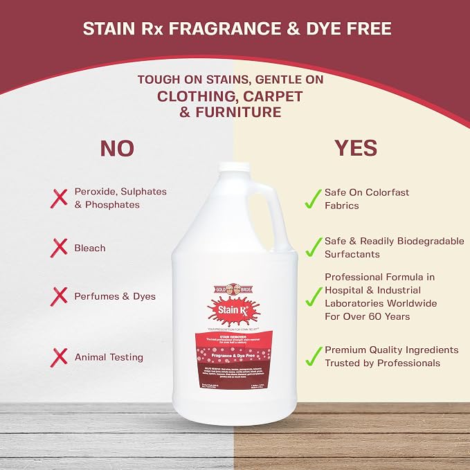 Stain Remover, Effectively Eliminates Stains, 1 Gallon | Wine, Berries & Blood Colorfast Fabrics, Carpets, Upholstery & Jewelry, Fragrance Bleach & Dye-Free, Peroxides & Phosphates