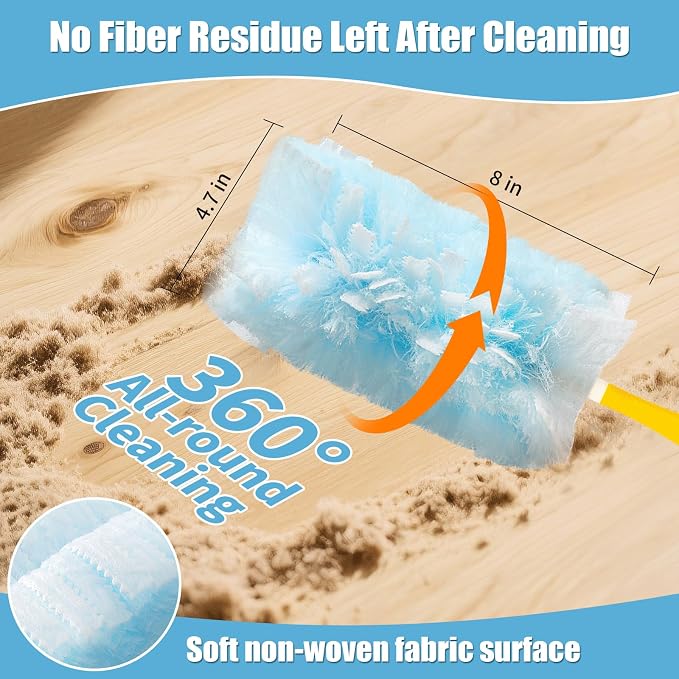 40 Count 360° Heavy Duty Duster Refills Compatible with Swiffer, Large Size-Extra Thick Disposable Electrostatic Duster Refill with 1 Short Handle for Furniture, Blinds, Ceiling Fans