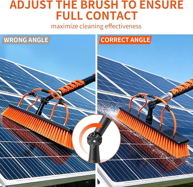 Solar Panel Cleaning Kit with 5-20ft Telescoping Pole, Water Fed Pole Window Cleaning System with Soap-Dispenser, Brush, 11″Squeegee & Cobweb Duster for Snow Removal, Windows, RVs, Decks