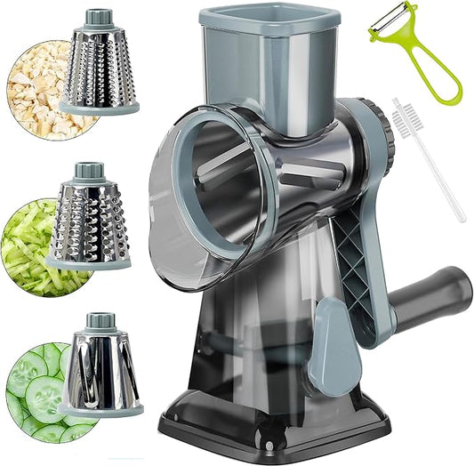 YOUCZON Rotary Cheese Grater Multi-Purpose Stainless Steel Cheese Shredder | rotary grater with strong suction, ergonomic handle and food pusher for fast, safe slicing and shredding.