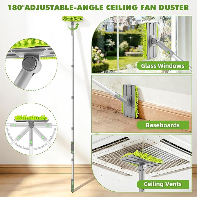 Ceiling Fan Cleaner Duster with 6 Ft/77'' Extendable Handle | Microfiber Chenille Duster for Cleaning Ceiling Fan Blades, Vents, and Hard to Reach High Places