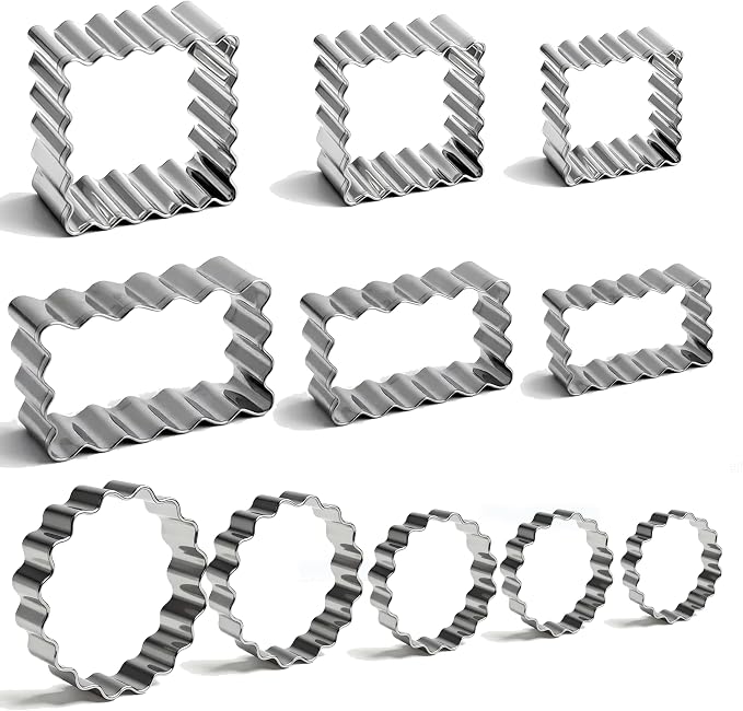 11Pcs Scalloped Cookie Cutter Set, Assorted Sizes-Include3 Square,3 Rectangle and 5 Round Fondant Molds,Reusable with Jagged Edge Design for a Special Event Holiday Everyday Treat (11Pcs)