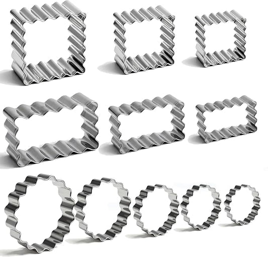 11Pcs Scalloped Cookie Cutter Set, Assorted Sizes-Include3 Square,3 Rectangle and 5 Round Fondant Molds,Reusable with Jagged Edge Design for a Special Event Holiday Everyday Treat (11Pcs)