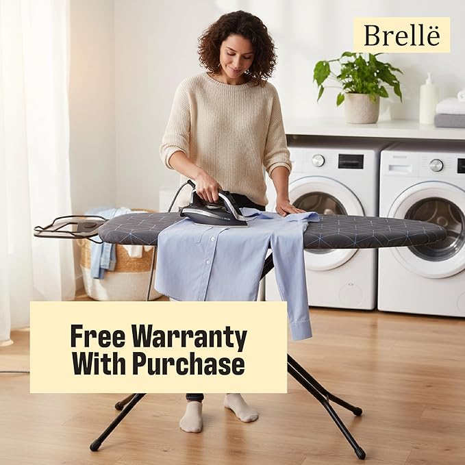 Ironing Board with Iron Rest - 45 x 13 Inch Adjustable Height Steel Mesh Board - Foldable Laundry Room Station with 2-Layer Padded Gray Hexagon Cotton Cover