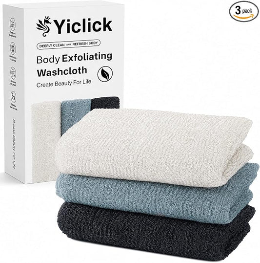 3 PCS Exfoliating Washcloth Towels - Exfoliating Body Scrubber Exfoliator, Back Scrubber for Shower Bath Use, Japanese & Korean Scrub Wash Cloths, Loofah Lufa Sponge Washer for Women Men