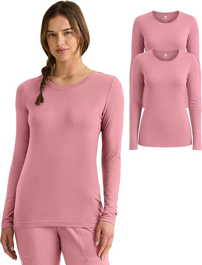 Healing Hands Underscrub Long Sleeve Women Knits Scrub Tops | Soft Cotton Blend Knit, Breathable Stretch Comfort, Machine Wash, Easy Care Fabric, Ideal For Layering Under Scrubs