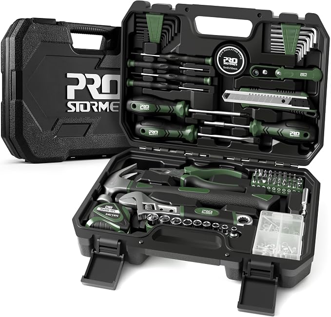 Prostormer 160-Piece Tool Set, Basic Home Repair Kit, Green | Toolbox Storage Case Included, All-Purpose Tools for House, Garage, College Dorm and Office