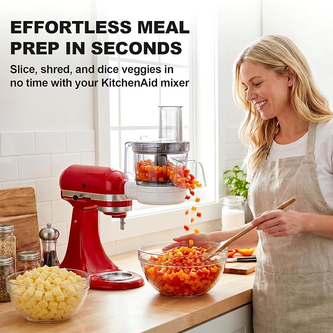 Food Processor for KitchenAid, 5-in-1 Vegetable Food Chopper for KitchenAid, Including Dicing, Shredding, Sauce Grinding, Julienne and Slicing Discs with Storage Case