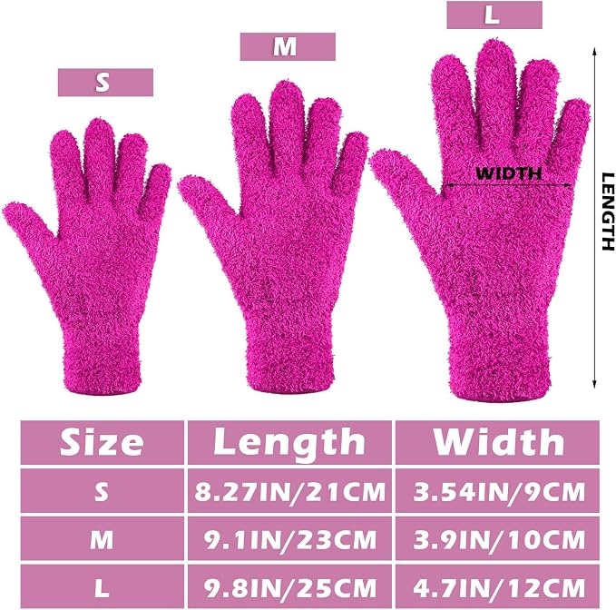 Patelai 3 Pairs Microfiber Plant Dusting Gloves Leaf Cleaning Gloves for Indoor Plants, Blinds, Furniture, House (Purple,Rose Red,Black,Large)