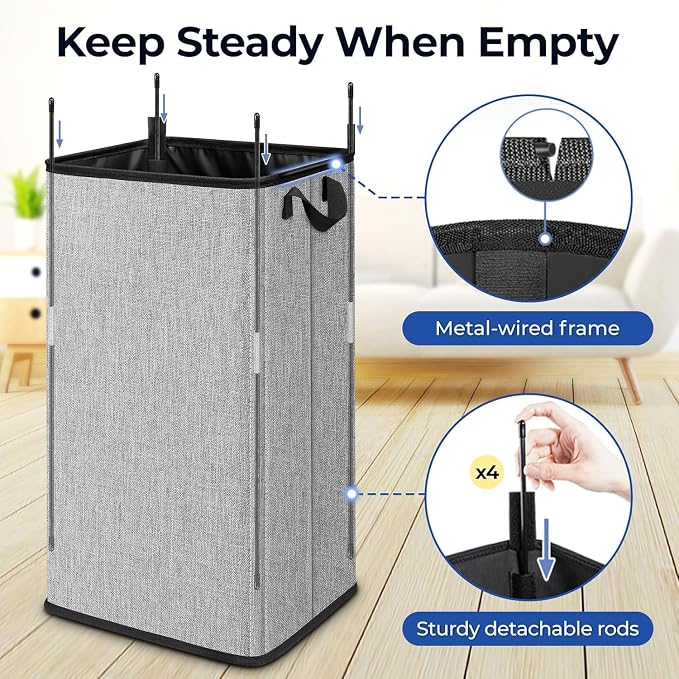 SNIGJAT Large Laundry Basket, 80 L Collapsible Tall Hamper with Handle Grey | Dirty Clothes Hamper for Bedroom, Rectangular Sturdy Laundry Basket for College, Dorm, Towels, Toys