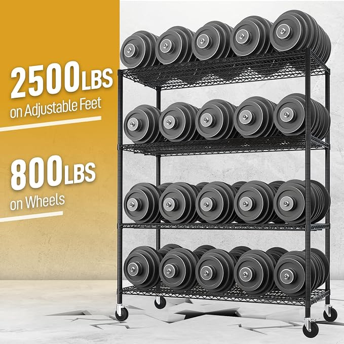 Karl home Heavy Duty 5-Tier Storage Shelving,Black Adjustable Metal Rack | 3125LBS Capacity Wire Storage Shelving Unit, 74.02"H x 59.06"W x 17.72"D, Multipurpose Organizer for Garage, Kitchen