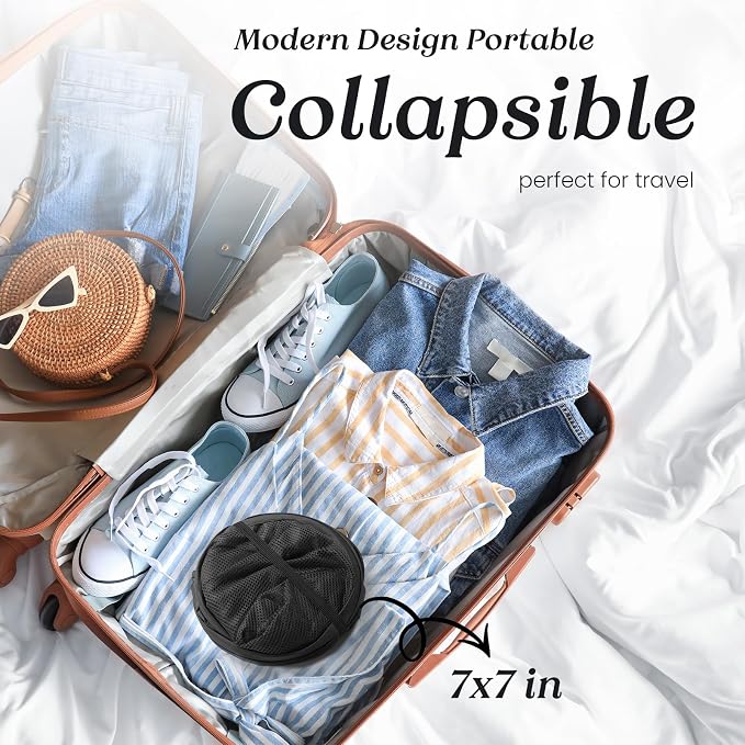 Collapsible Pop Up Laundry Basket, Hamper with Sturdy Handles and Side Pocket - Mesh Portable Foldable Dirty Clothes Hamper for Dorm, Laundry room, Bathroom and Travel Storage, Navy Blue