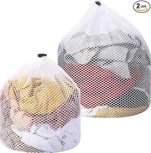 2 Packs Laundry Mesh Bags, Drawstring Net Laundry Bag for Washing Machine, Mesh Wash Bags Laundry Bags, Heavy Duty Dirty Clothes Washing Machine Bag, Travel Washing Bag for Cloths Blouse, Underwear