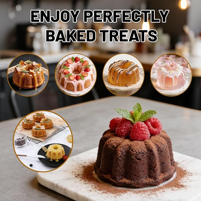 Vinino 4 Inch Silicone Fluted Tube Cake Pan with Reinforced Frame, 12-Pack | Mini Flan Molds for Baking Muffin, Jello, Pudding, Chocoflan, Nonstick Mini Cake Pan for Oven,Dishwasher Safe - Cream