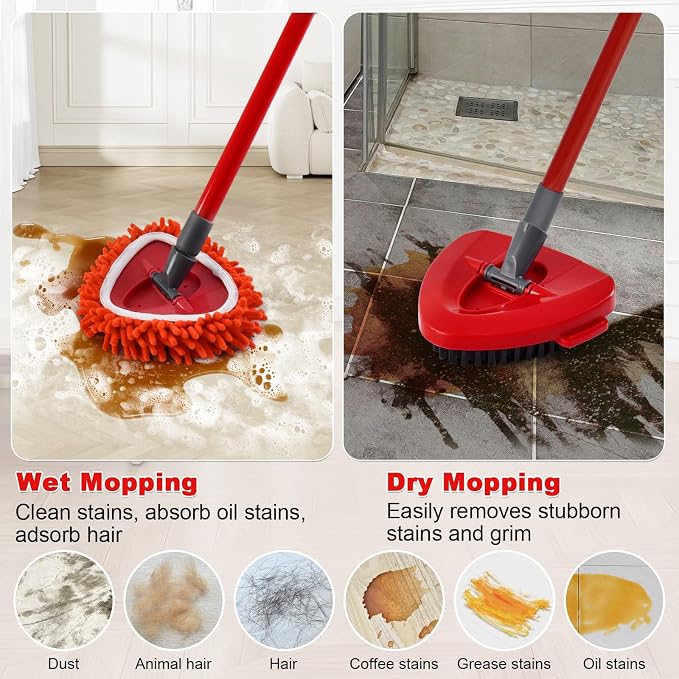Chenille Duster Mop Head Compatible with O Cedar Easywring 1-Tank,Spin Mops Heads Replacements for Ocedar, Include 6 Pack Microfiber Chenille MOp Refills,1 Scrubber & 1 Mops Base(Not Include Bucket)