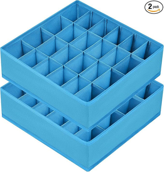 Joyoldelf Sock Organizer Drawer Organizer - 2 Packs Underwear Organizer, 24 Cells Collapsible Closet Organizers and Storage Sock Holders Organizers for Storing Socks, Ties, Belts(Blue)