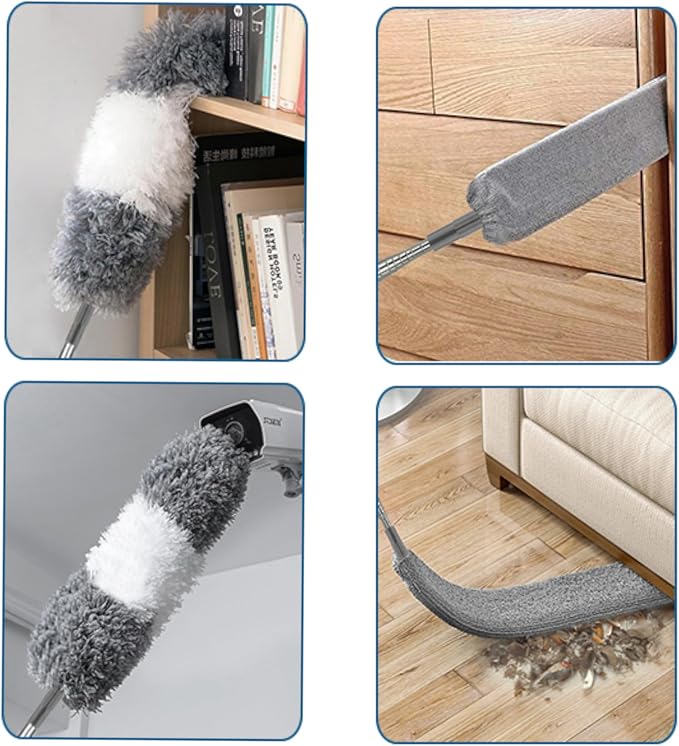 Microfiber Dusters for Cleaning,100" Professional Extension Pole Duster Kit with 2 Washable Bendable Heads,Cobweb Remover & Feather Duster for High Ceilings,Ceiling Fans,and Hard-to-Reach Areas,3PCS