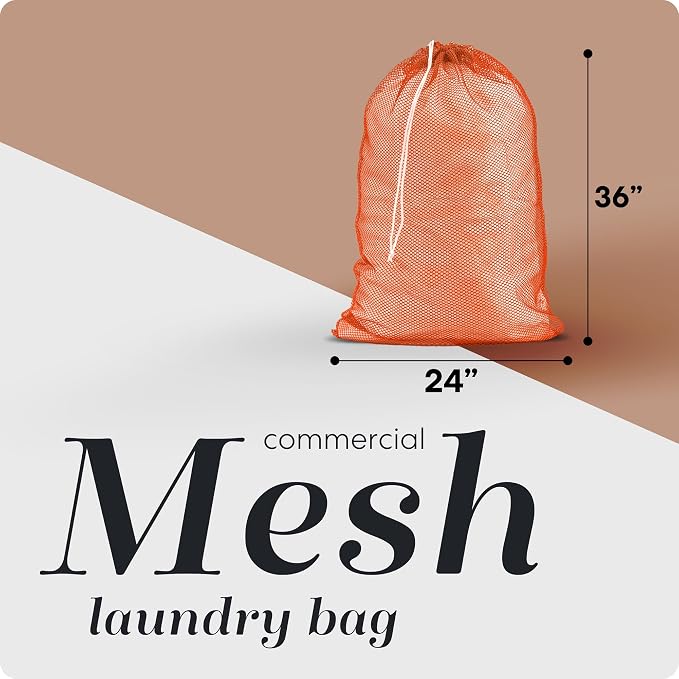 Handy Laundry Mesh XL Laundry Bag - Durable, Machine Washable with Secure Drawstring Closure - Perfect for College Dorms, Laundromats, Apartments (Orange, Large 24" x 36") | XL 24x36 Mesh Laundry Bag, Secure Drawstring, Heavy Duty, Machine Washable, fo...