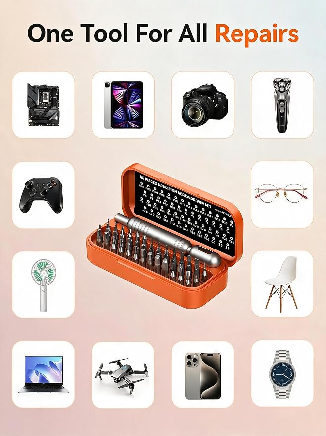 55 in 1 Mini Precision Screwdriver Set, Magnetic Small Screwdriver Kit for Electronics, Phone, Laptop, PC, Camera, Watch, Eyeglasses, Repair Tool Set with Storage Case for DIY & Home Use（Orange）