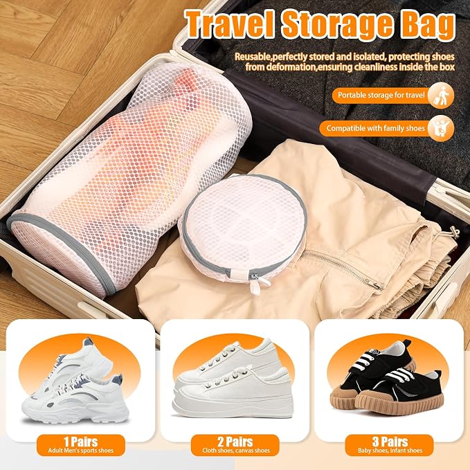 Shoe Washing Machine Bag, Shoe Bag for Washing Machine, Mesh Laundry Bags for Sneakers, Footwear, Trainers, Slippers, Honeycomb Net, Grey Zipper, 7x15" (Pack of 2)
