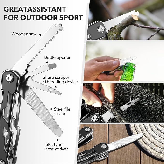 Wuwrll Multitool with Safety Locking,16-in-1 Multi Tool Stainless Steel Pocket Knife Set with Pliers, Upgrade Camping Tool Gifts for Men,for Survival, Camping, Hiking, Outdoor 1 Pcs